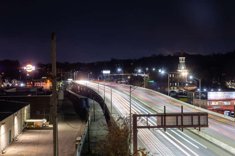 A late night at the office, not to mention the early sunset during this season, led me out to the overpass over the Jones Falls Expressway, or I-83, in Baltimore. It was cold, so I wasn't out there long, but grabbed a few long exposure shots before