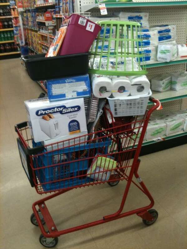 A shopping trip to The Dollar Store was required to supply the new camper.  Grandma and Corrina did a great job and it cost less than $100.00.