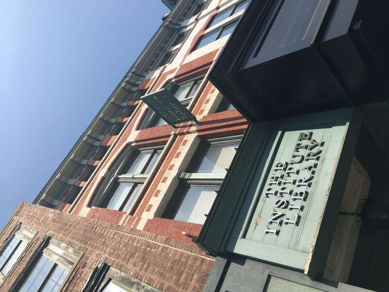 The New Haven Young Men's Institute Library building, shot from the street outside.