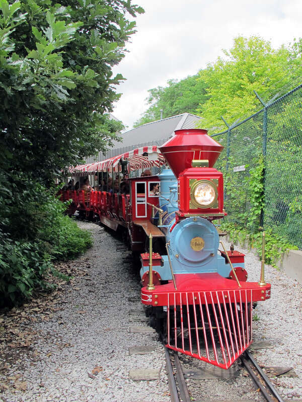 Photo of the Iron Horse on the ZO&amp;amp;O Railroad; at the Lincoln Children's Zoo, 1222 S. 27th Street in Lincoln, Nebraska.  Photo is looking due north towards the passenger depot of the railroad.  The Iron Horse can be seen front and center in this