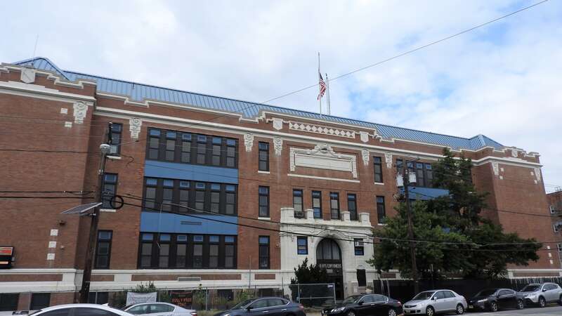 Looking north across JFK Boulevard at PS 25