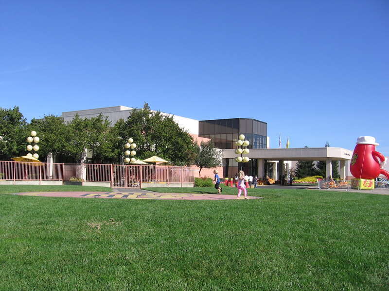 A helipad outside the headquarters of Jelly Belly candy company in Fairfield, Solano County, California, USA makes for an impromptu playground.