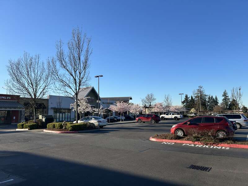 A parking lot at Kent Station in the city of Kent, Washington.