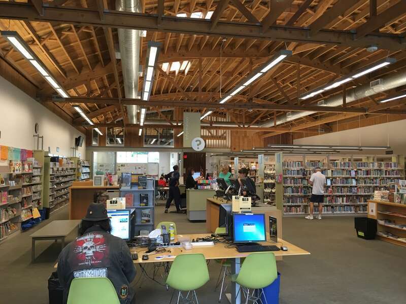 Inside the Kenton Library, a branch of the Multnomah County Library in Portland, Oregon, United States.