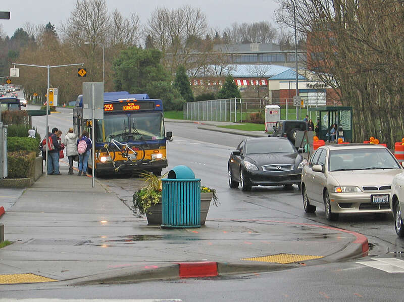 Bicycle carrying bus stops for riders in Downtown Kirkland. 
This work is licensed under a
Creative Commons Attribution 3.0 United States License.

Please Attribute to: Brett VA