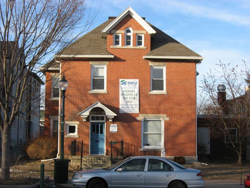 Front of the Campbell House, located at 213 E. Kirkwood Avenue in Bloomington, Indiana, United States.  Built in 1890, it is part of the locally-designated Old Library Historic District.