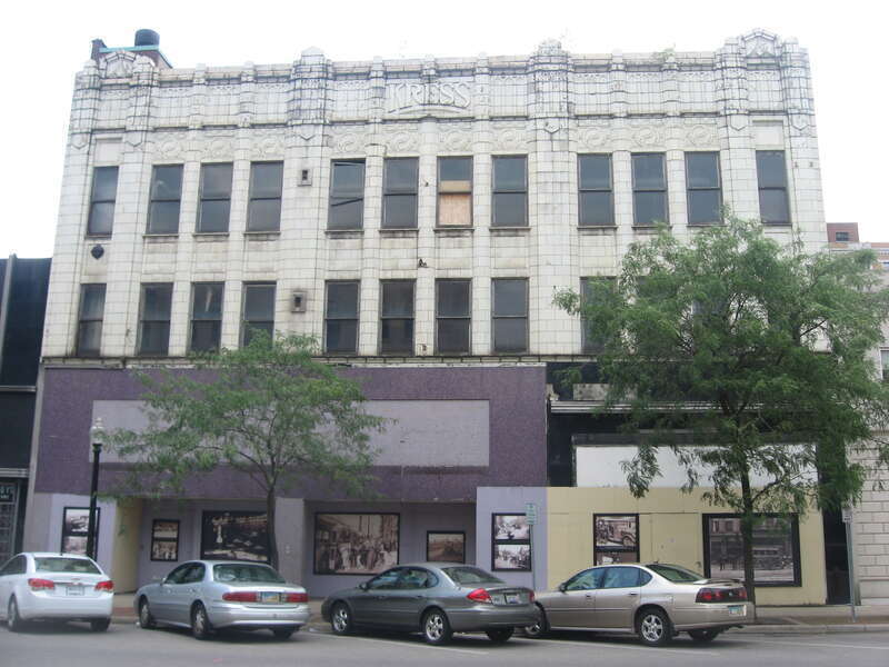 Front of the Kress Building, located at 111-121 W. Federal Street in downtown Youngstown, Ohio, United States.  Built in 1925, it is listed on the National Register of Historic Places.