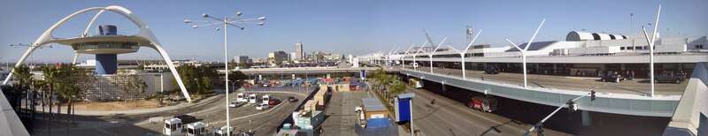 Los Angeles International Airport panorama with theme building and new light standards