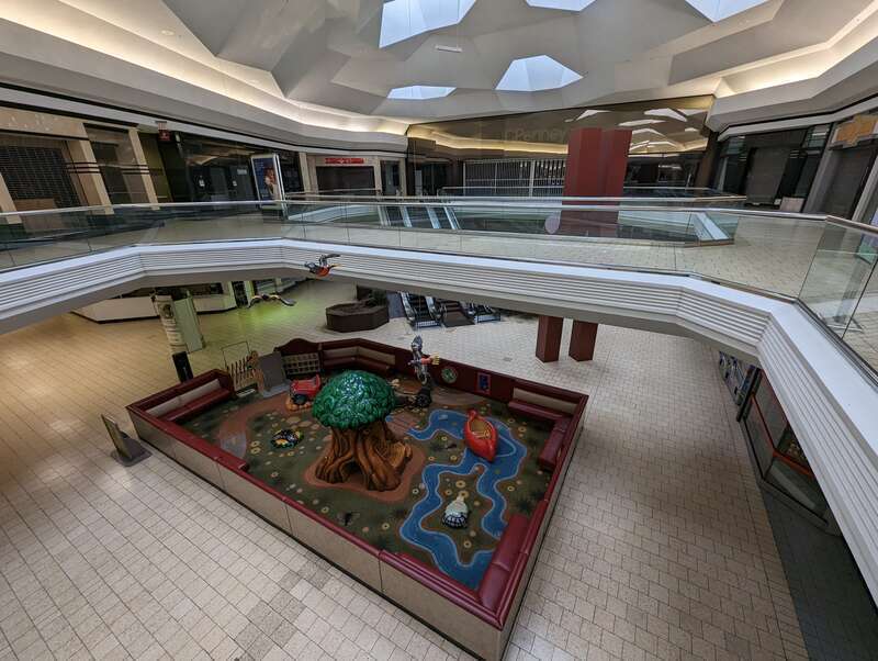Looking down at the small play area in the JC Penney wing of Lakeforest Mall on the last day it was open. 701 Russell Avenue, Gaithersburg, Maryland.