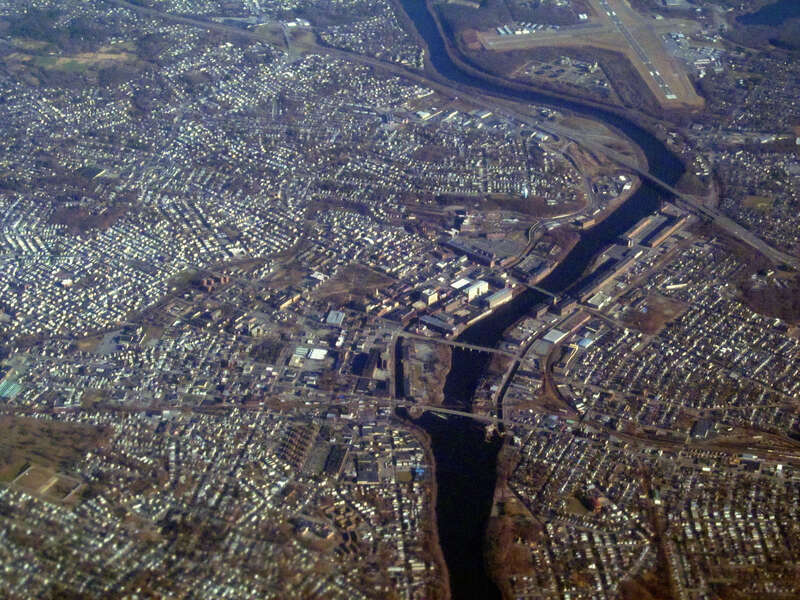 Aerial view of Lawrence, Massachusetts from the west