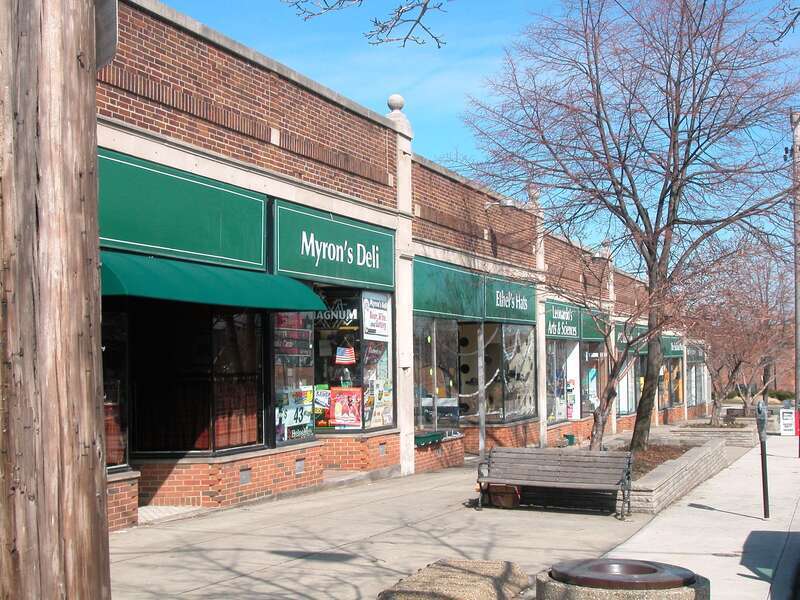 Shops facing Lee Road in the Cedar-Lee neighborhood of Cleveland Heights, Ohio