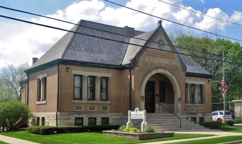 Library Hall in Carpentersville (1897). It was dedicated by Mary Carpenter Lord, the daughter of the founder of Carpentersville.