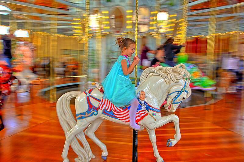 Lightning will be the lead horse on the Carousel, a fitting role for this most patriotic of horses. Adopted by Duffy and Russ Tripp, eight small medallions on his harness showcase the favorite activities of the Tripp’s children and grandchildren.