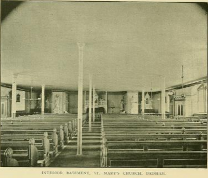 A view of the basement of St. Mary's Church in Dedham, Massachusetts looking towards the altar