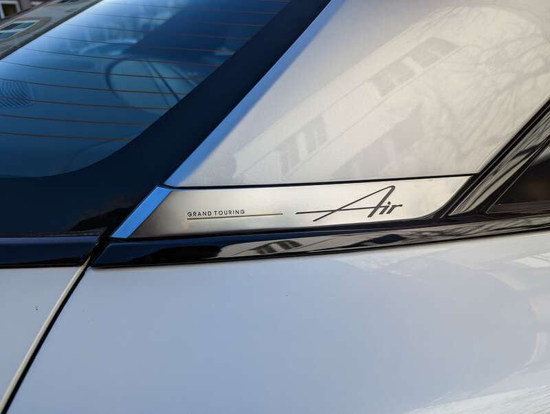 Lucid Air Grand Touring, badge at base of C-pillar