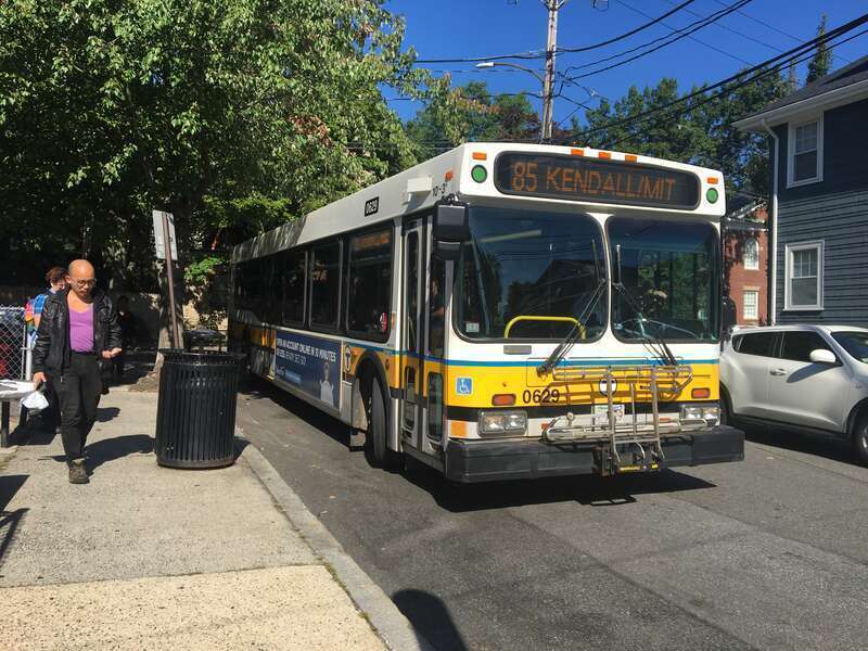MBTA route 85 bus on Avon Street on Spring Hill in Somerville in September 2019