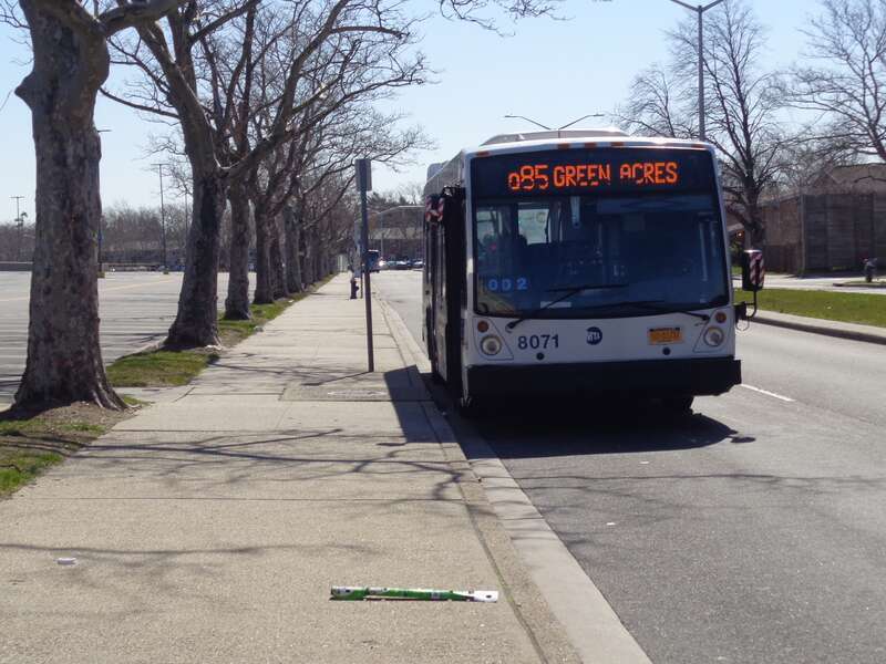 A terminated Q85 bus at Green Acres Mall in Valley Stream, Nassau County.