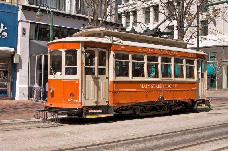Car 1979 of the Memphis Area Transit Authority's trolley system is a vintage-style trolley built by the Gomaco Trolley Company in 1993.