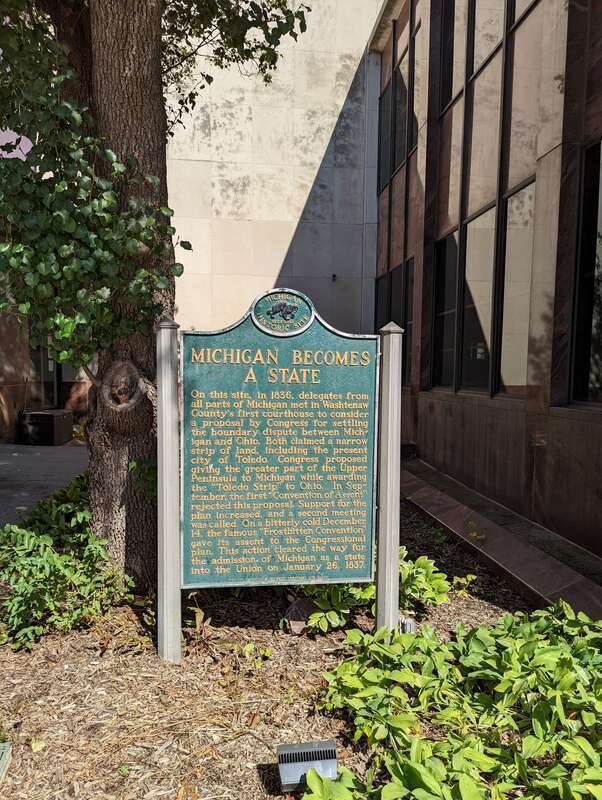 Monument depicting Michigan becoming a state in 1836. Located in Ann Arbor, Michigan.