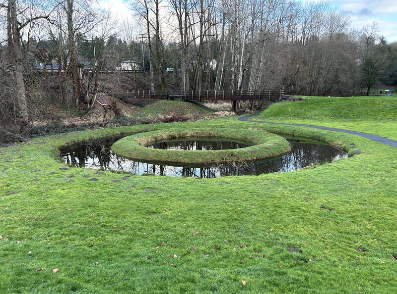 Double Ring Pond at the Mill Creek Canyon Earthworks, a public park in Kent, Washington.