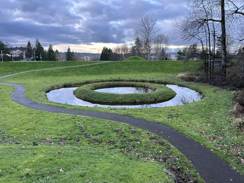 Double Ring Pond at the Mill Creek Canyon Earthworks, a public park in Kent, Washington.