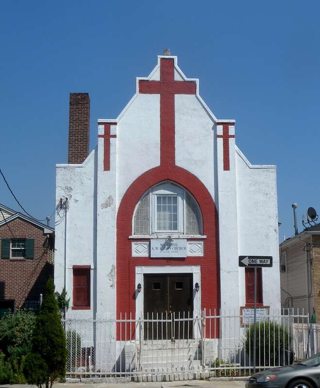 Looking east at Mt Olive AME church on a sunny midday.