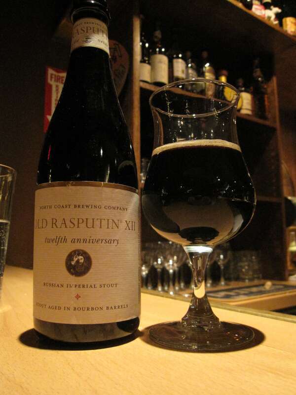 A bottle of Old Rasputin XII from North Coast Brewing Company in Fort Bragg, California, at Novare Res Bier Cafe in Portland, Maine.
Old Rasputin XII is the bourbon barrel-aged version of the ordinary Old Rasputin Russian Imperial Stout, it was made