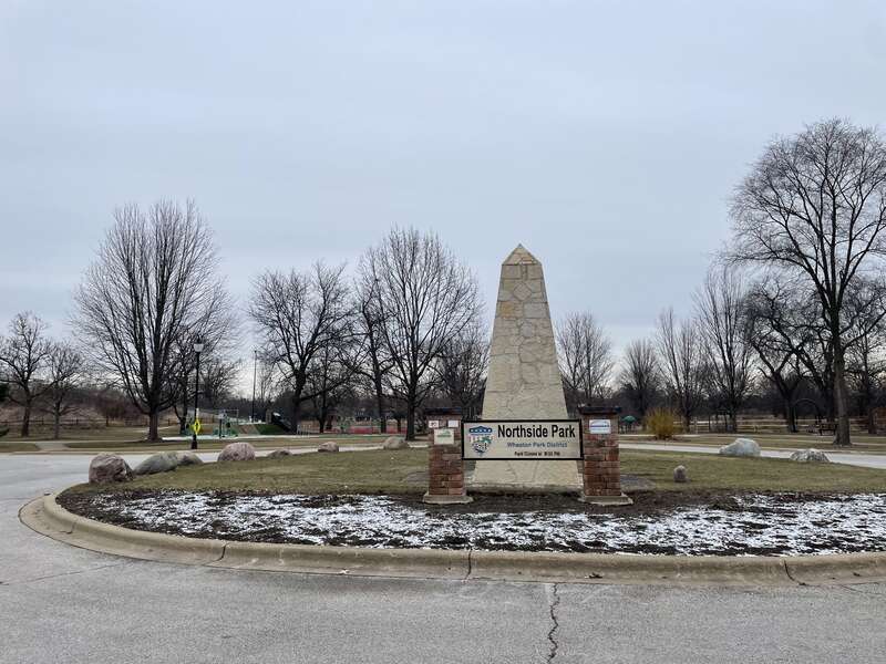 The entrance sign for Northside Park in Wheaton, Illinois, US, on January 5, 2025.