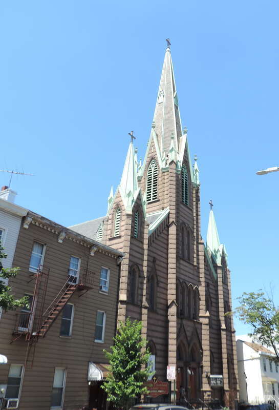 Looking west across 24th Street at Our Lady of Czestochowa-St Casimir Church 183 25th St, Brooklyn on a sunny late morning.