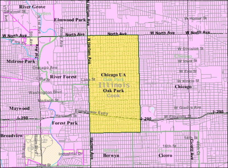 US Census Bureau reference map of w:Oak Park, Illinois.