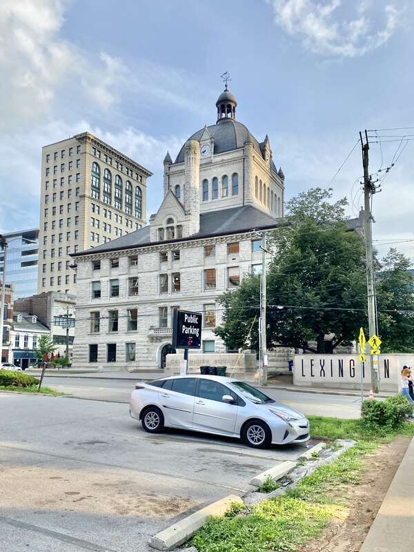 Built in 1898-1900, this Richardsonian Romanesque Revival-style building was designed by Lehman and Schmitt to serve as the Fayette County Courthouse, and is the fifth courthouse to serve Fayette County, replacing a previous courthouse, built in