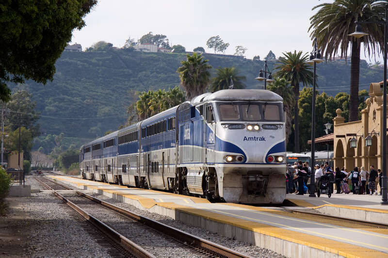 A Pacific Surfliner train at Santa Barbara in February 2011