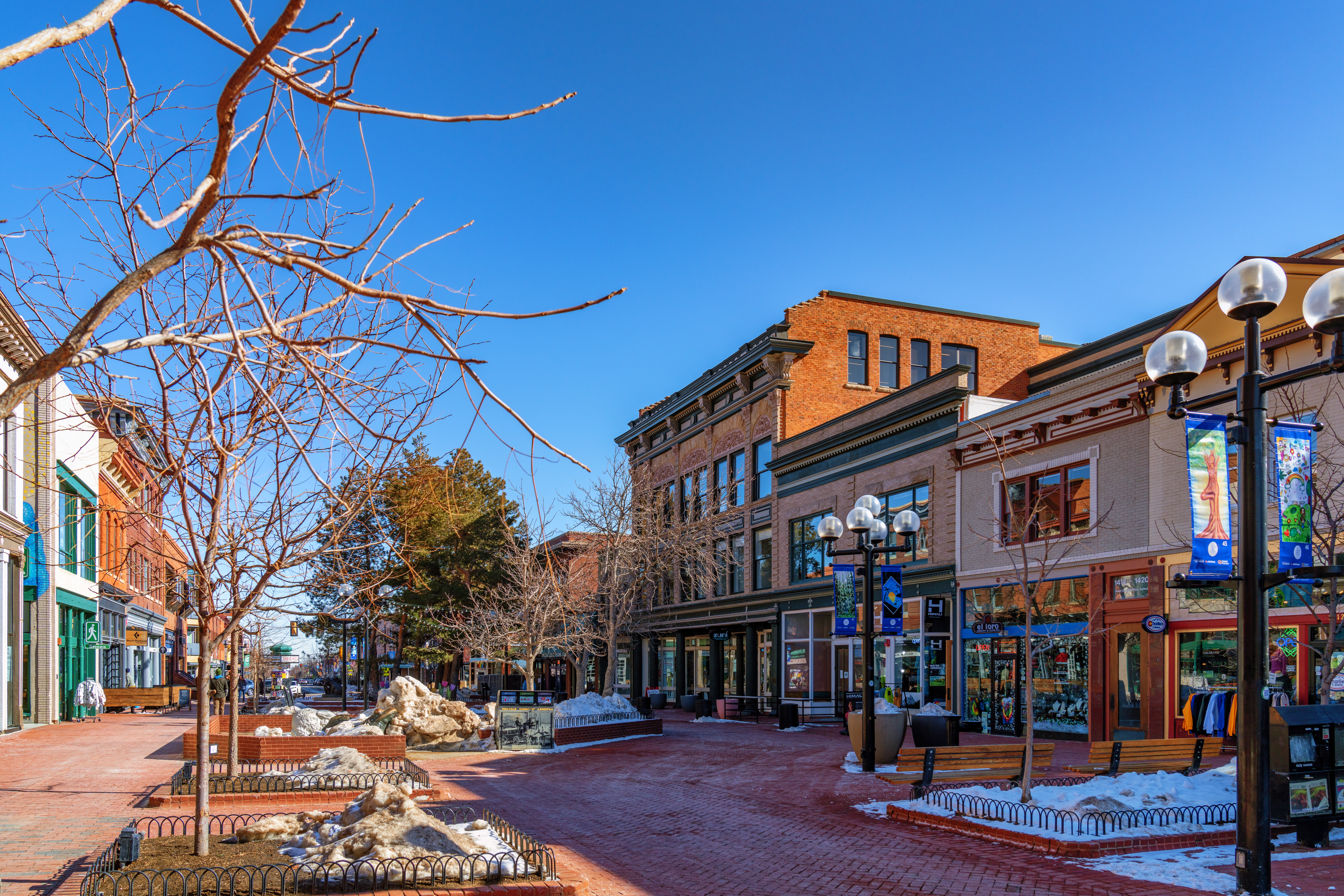 Pearl Street in downtown Boulder, Colorado, between 14th and 15th Street, on February 2, 2023.