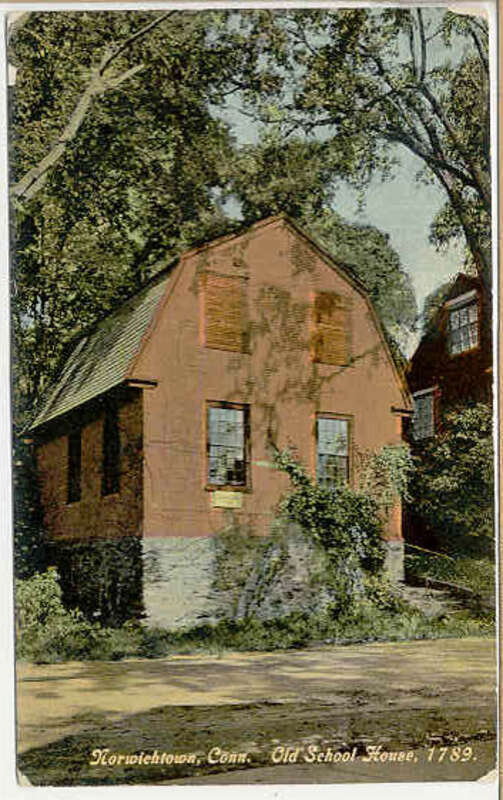 Postcard: Old school house, Norwichtown section of Norwich, Connecticut, 1913 postmark
Description: &quot;1913 postally used postcard pub by Hugh C. Leighton, No. L-570, showing the Old School House in Norwichtown, CT.&quot; Caption: &quot;Norwichtown, Conn. Old