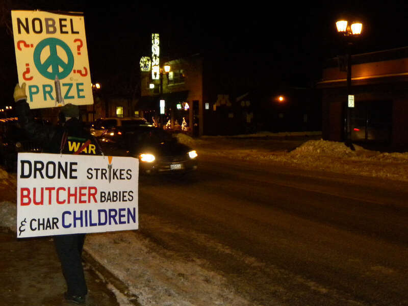 On December 17, 2009 there was a protest against the war in Afghanistan outside the St. Paul office of Representative Betty McCollum who supports President Obama’s call to send an additional 30,000 troops to Afghanistan and has proposed a tax to pay