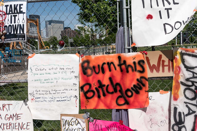 Protests at Walker Art Center in Minneapolis, Minnesota, over the sculpture Scaffold by artist Sam Durant.