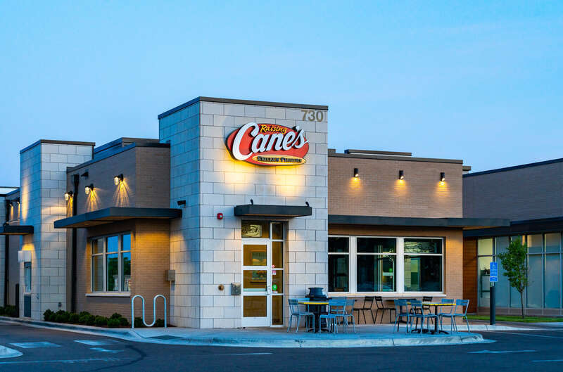 Raising Cane's Chicken Fingers, a fast food fried chicken chain restaurant, at 730 Commons Drive in Woodbury, Minnesota.