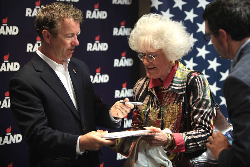 U.S. Senator Rand Paul speaking with a supporter at a meet and greet at the Hilton Garden Inn in Council Bluffs, Iowa.
Please attribute to Gage Skidmore if used elsewhere.

All candidate or political action committees must obtain explicit permission