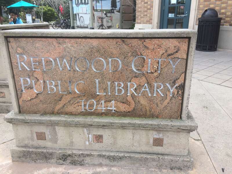 Sign for Main Downtown Library in Redwood City, California