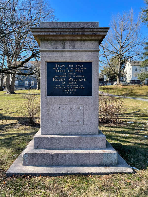 Roger Williams Landing Place monument in Slate Rock Park aka Roger Williams Square, Providence Rhode Island.