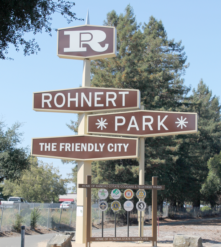 free-standing sign between Commerce Boulevard and U.S. 101 near Southwest Boulevard in Rohnert Park, California, United States
