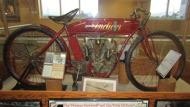 &quot;Indian&quot; motorbike of Theodore M. Samuelson, known as the &quot;Mormon Dare-devil&quot;, in the SCERA Center for the Arts.