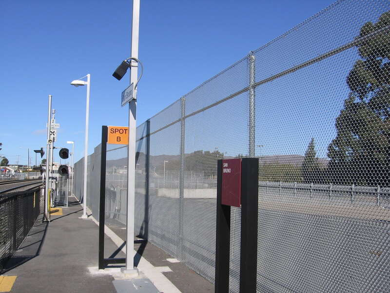 This is the temporary San Bruno (Caltrain station) in San Bruno, California, USA.  This temporary station has been in use since October 2010 while the new station along the elevated overpass of Angus, San Mateo, and San Bruno Avenues is under
