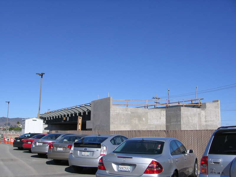 This is the reconstruction of the San Bruno (Caltrain station) in San Bruno, California, USA.  The new station will lie along the elevated overpasses of Angus, San Mateo, and San Bruno Avenues.  The partially completed bridge shown will be the