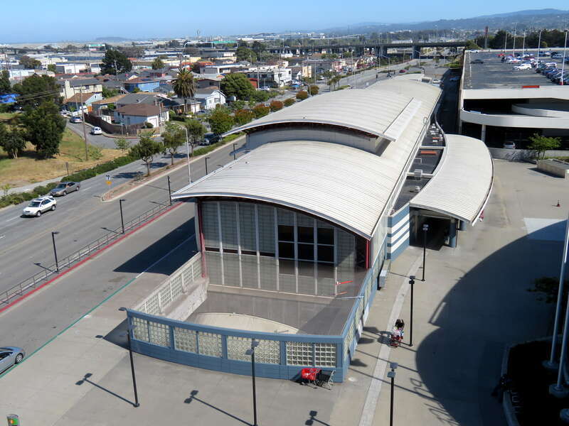 San Bruno station viewed from the parking garage in June 2018