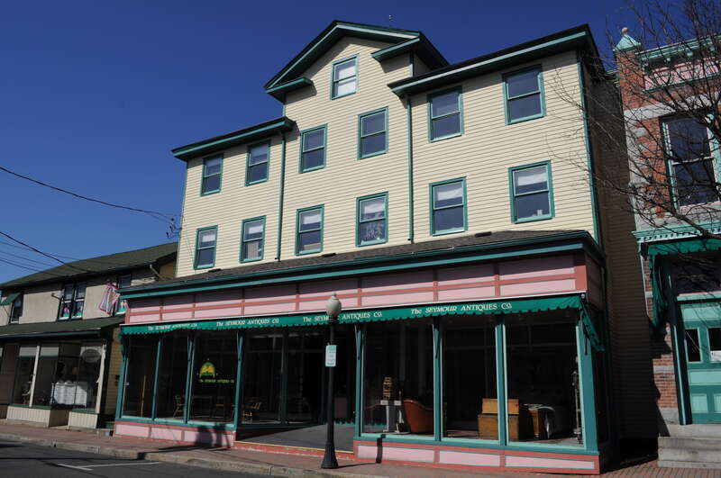 The Seymour Antiques Co. on Bank Street, Seymour, Connecticut. Part of the Downtown Seymour Historic District, which is listed on the National Register of Historic Places.
