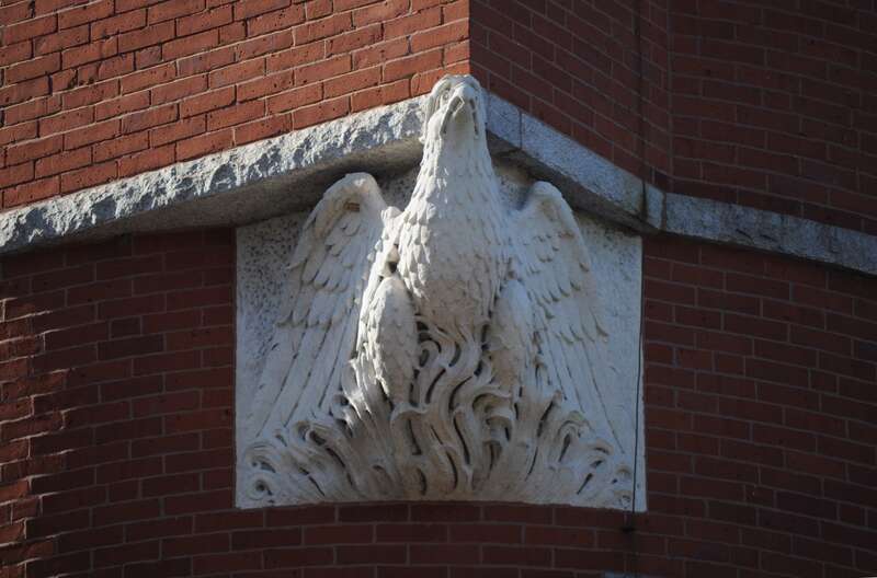 Detail, Seymour Fire Department Citizen Engine Co. No. 2, Seymour, Connecticut. Part of the Downtown Seymour Historic District, which is listed on the National Register of Historic Places.