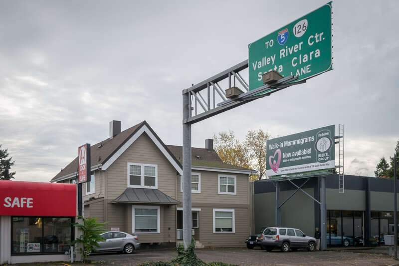 The site where Eugene Skinner died in 1864, at 260 West Sixth Avenue, in Eugene, Oregon.