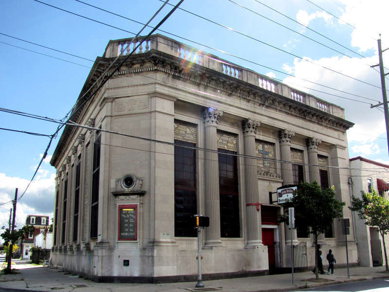View of South Camden Trust Company, Broadway at Ferry St. Camden, [New Jersey]], looking east across Broadway.