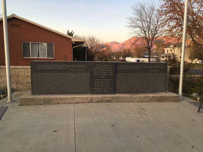The wall with the 410 names of the Icelandic settlers who came to Spanish Fork through 1914